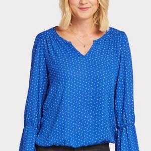 Allison Joy Evereve XS Blue Layne V-Neck Long Bell Sleeve Peasant Top Blouse